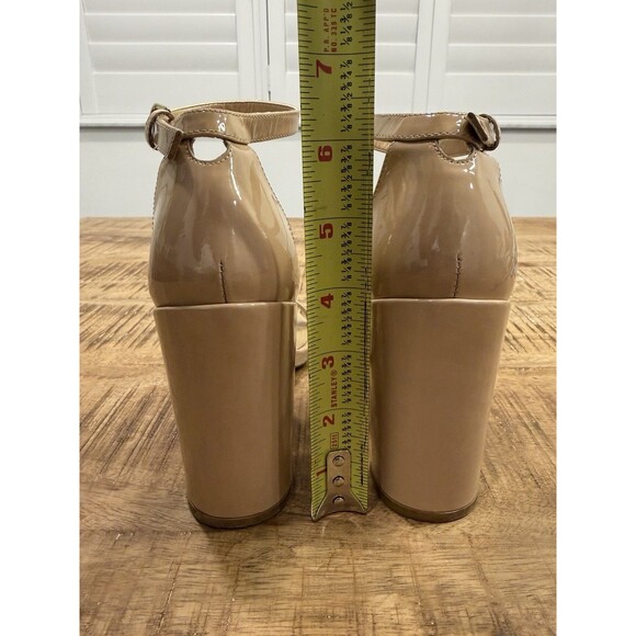 Stuart Weitzman Patent Leather Block-Heel Nudistcurve Sandals Beige Size 7M - Picture 8 of 11